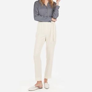 Express Cream High Waisted Tie Waist Ankle Pant